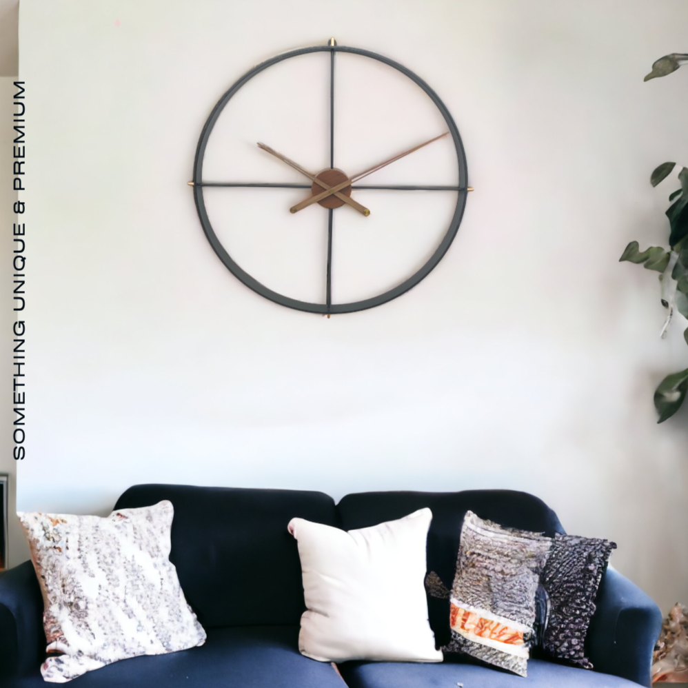 Designer Luxury Premium Minimalist Abstract Mordern  Metal And Wooden Black Circle Wall Clock