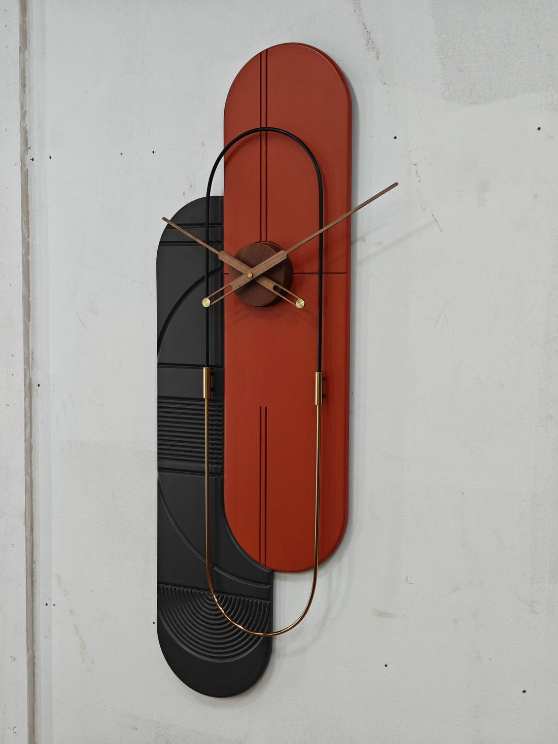 Designer Luxury Premium Minimalist Abstract Mordern  Metal And Wooden Epoch Wall Clock - Vertical