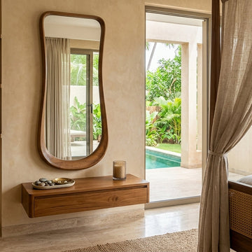 Teak Wood Irregular Organic Shape Asymmetrical Luxury  Modern Designer Unique Premium Aaranya Mirror Aaranya Mirror