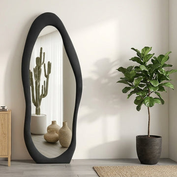 Teak Wood Irregular Organic Shape Asymmetrical Luxury  Modern Designer Unique Premium Signature Mirror