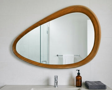 Teak Wood Irregular Organic Shape Asymmetrical Luxury  Modern Designer Unique Premium Refine Mirror