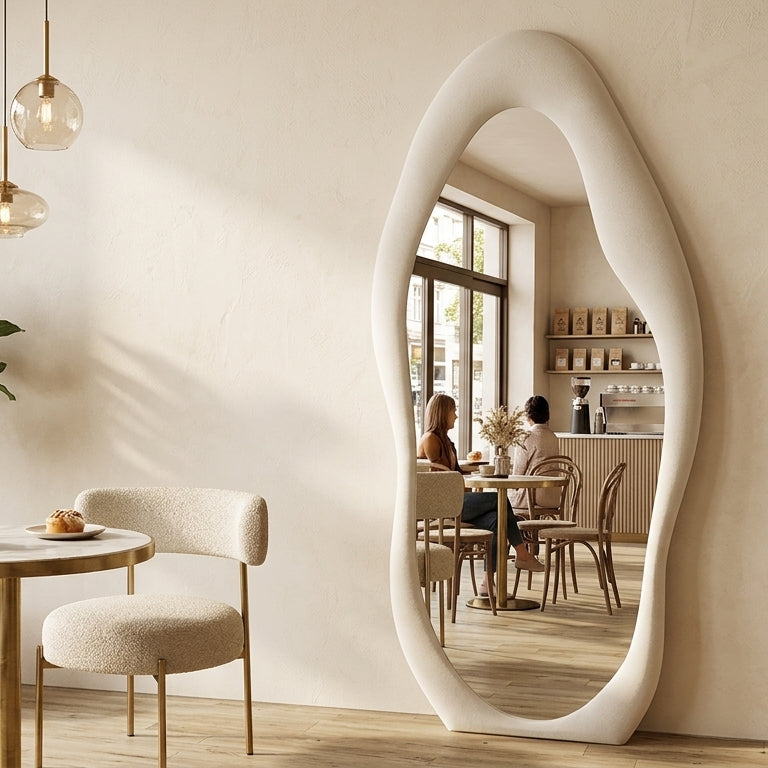Teak Wood Irregular Organic Shape Asymmetrical Luxury  Modern Designer Unique Premium Signature Mirror