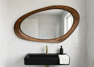 Teak Wood Irregular Organic Shape Asymmetrical Luxury  Modern Designer Unique Premium Aura Mirror