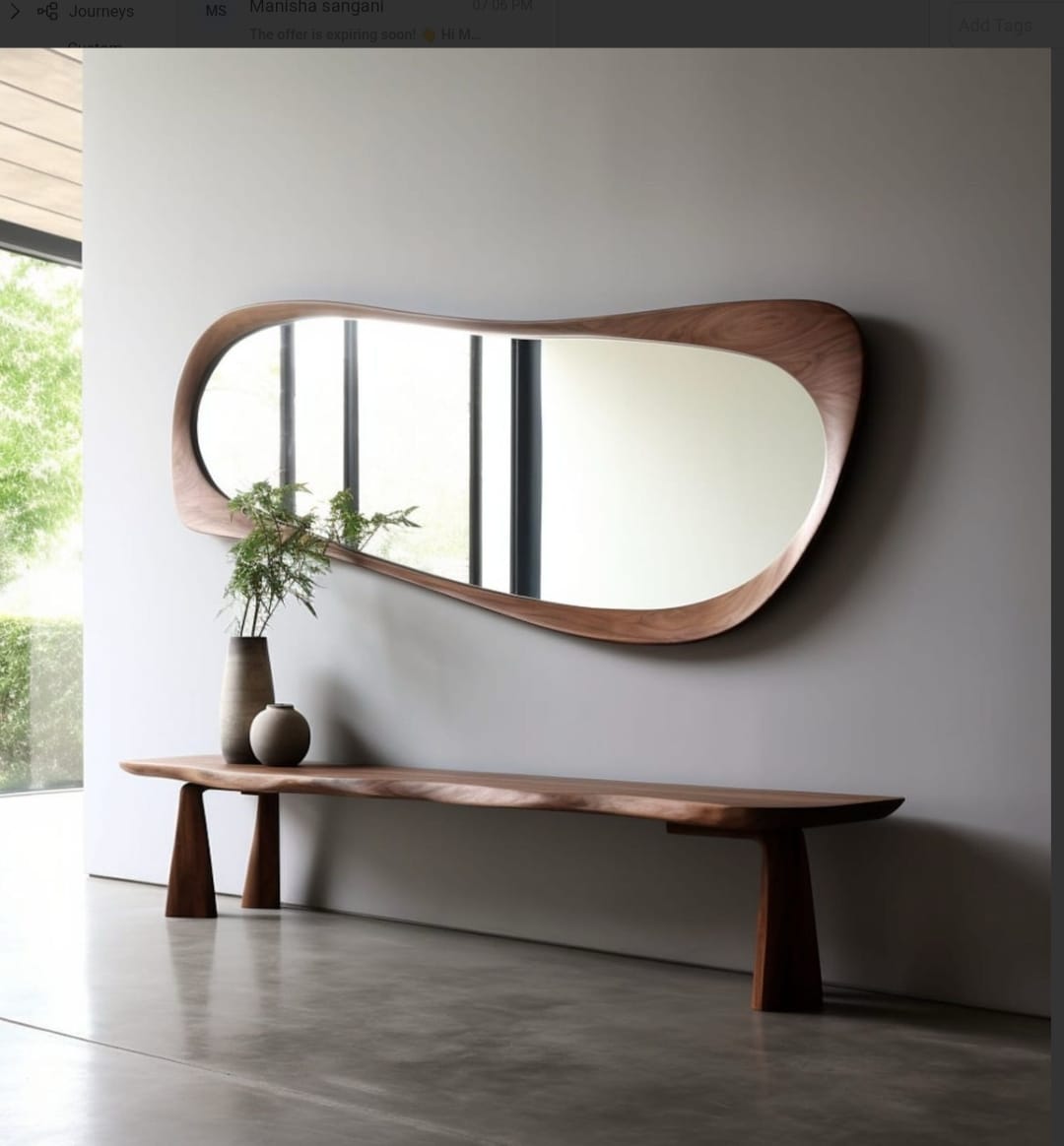 Teak Wood Irregular Organic Shape Asymmetrical Luxury  Modern Designer Unique Premium  Aurelia Mirror