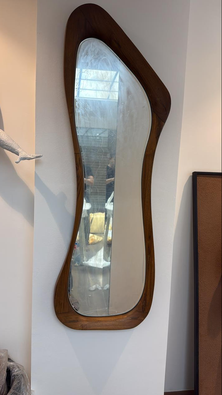 Teak Wood Irregular Organic Shape Asymmetrical Luxury  Modern Designer Unique Premium             Ciara Mirror