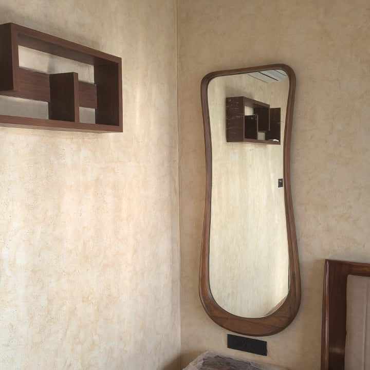 Teak Wood Irregular Organic Shape Asymmetrical Luxury  Modern Designer Unique Premium Aaranya Mirror Aaranya Mirror