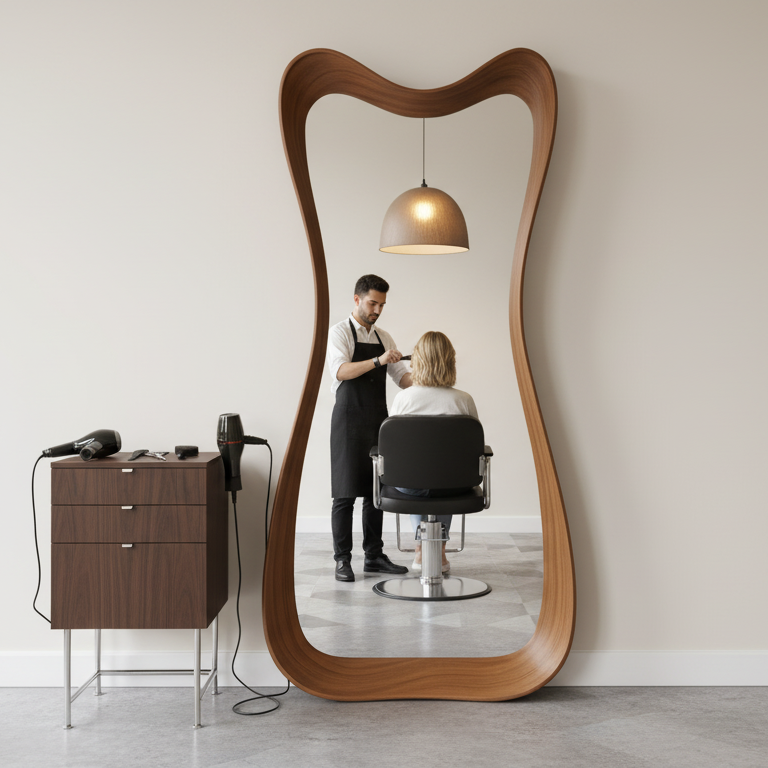 Teak Wood Irregular Organic Shape Asymmetrical Luxury  Modern Designer Unique Premium Lawrwance Mirror