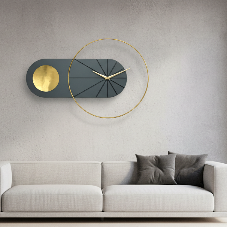 Designer Luxury Premium Minimalist Abstract Mordern  Metal And Wooden Charcoal Wall Clock