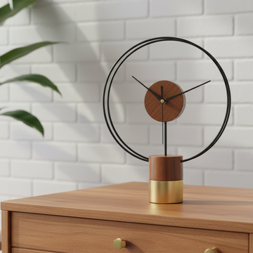 Designer Luxury Premium Minimalist Abstract Mordern  Metal And Wooden Woostilo Table Clock