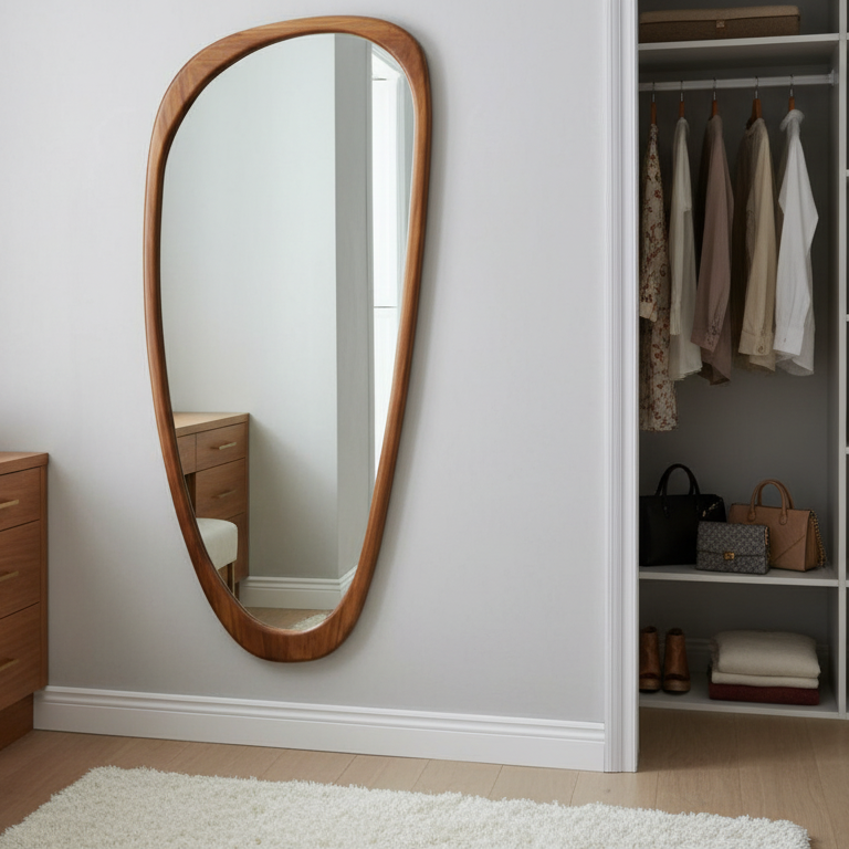 Teak Wood Irregular Organic Shape Asymmetrical Luxury  Modern Designer Unique Premium Specchio Mirror