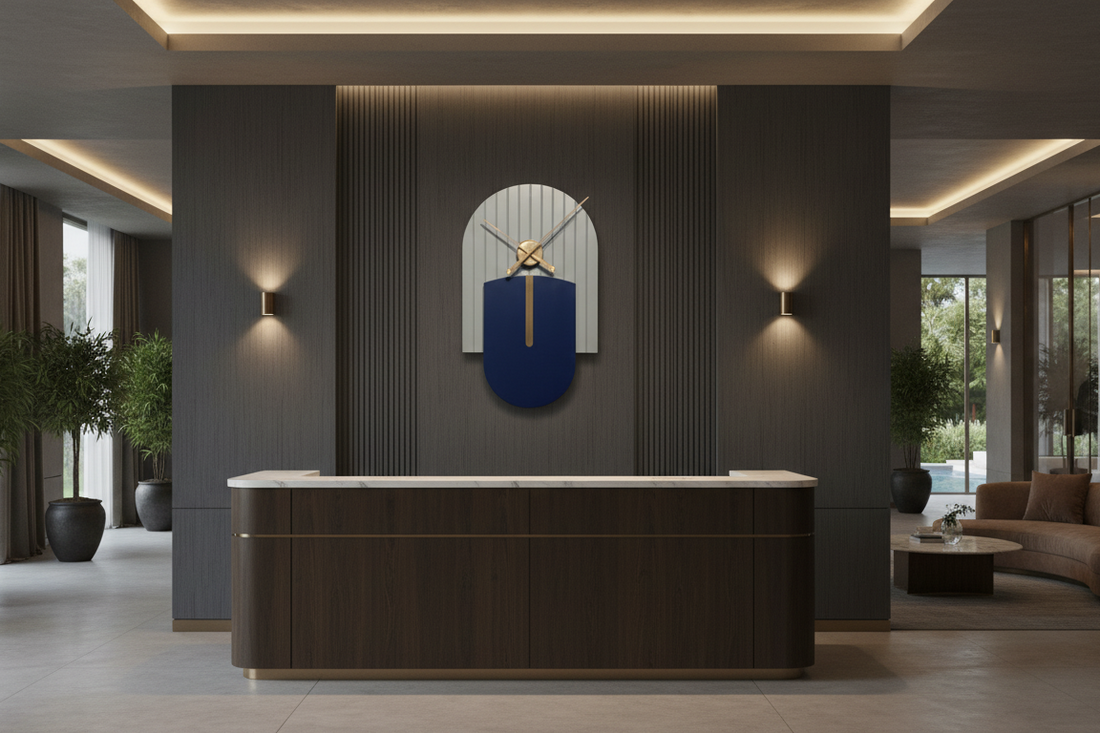 Designer Luxury Premium Minimalist Abstract Mordern  Metal And Wooden Amber Wall Clock