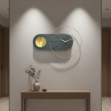 Designer Luxury Premium Minimalist Abstract Mordern  Metal And Wooden Charcoal Wall Clock