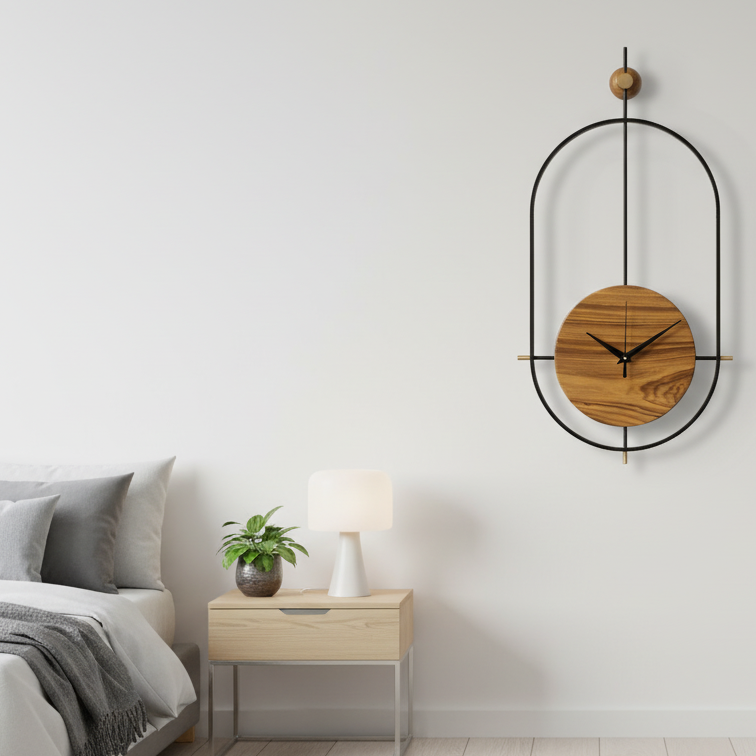 Designer Luxury Premium Minimalist Abstract Mordern  Metal And Wooden Marvel Wall Clock
