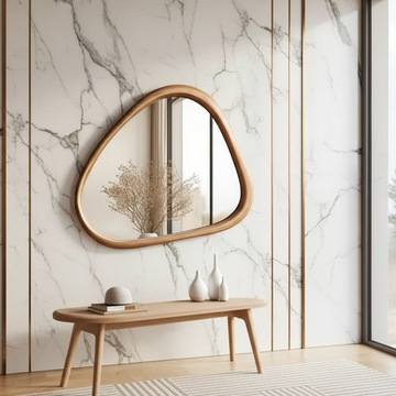Teak Wood Irregular Organic Shape Asymmetrical Luxury  Modern Designer Unique Premium Vintage Mirror