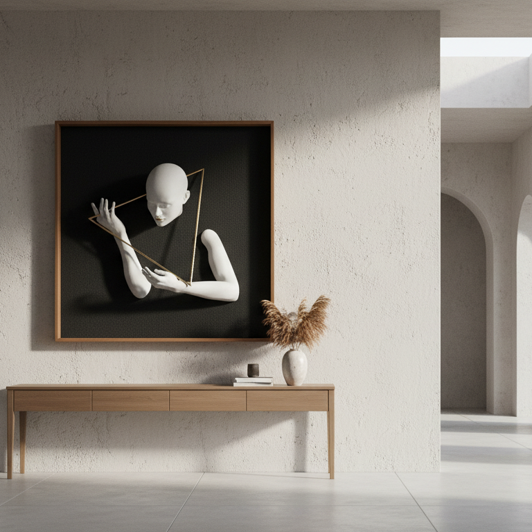 Premium Unique Luxury Modern Artisan Exclusive Handcrafted Abstract Lady With Traingle ring Wall Art