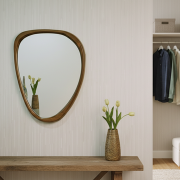 Teak Wood Irregular Organic Shape Asymmetrical Luxury  Modern Designer Unique Premium Luzano Mirror
