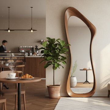 Teak Wood Irregular Organic Shape Asymmetrical Luxury  Modern Designer Unique Premium             Ciara Mirror