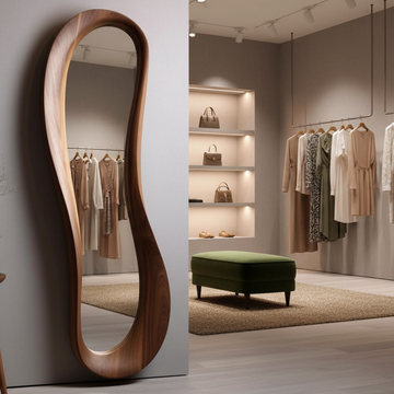 Teak Wood Irregular Organic Shape Asymmetrical Luxury  Modern Designer Unique Premium Dino Mirror