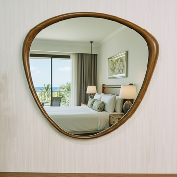 Teak Wood Irregular Organic Shape Asymmetrical Luxury  Modern Designer Unique Premium Ligna Mirror