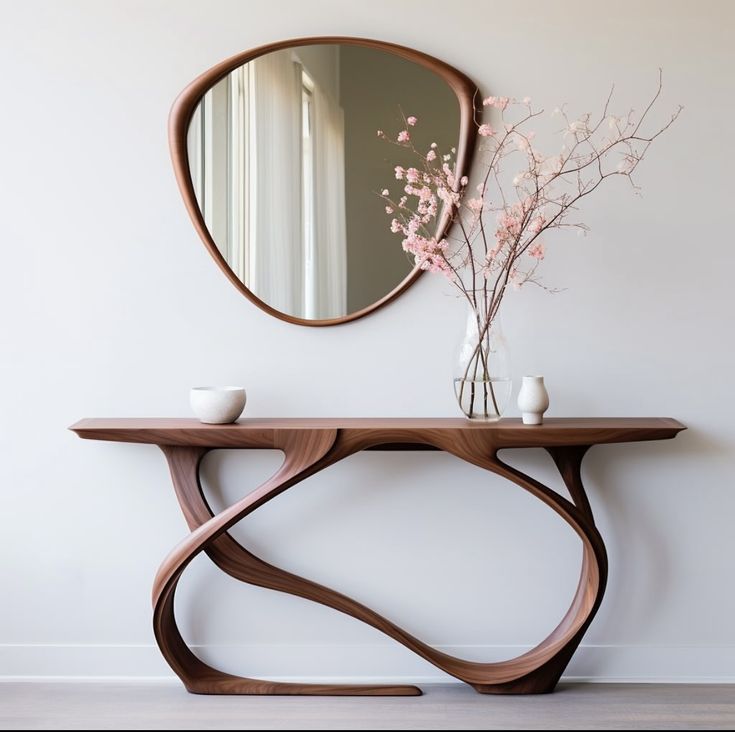 Teak Wood Irregular Organic Shape Asymmetrical Luxury  Modern Designer Unique Premium Ligna Mirror