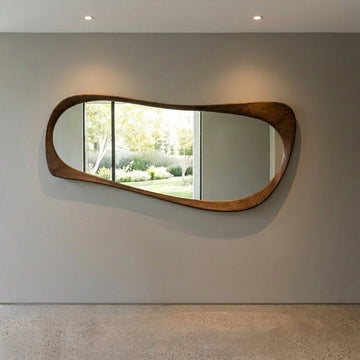 Teak Wood Irregular Organic Shape Asymmetrical Luxury  Modern Designer Unique Premium  Aurelia Mirror